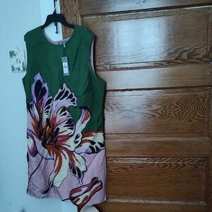 Floral Sleeveless Dress with Green and Purple